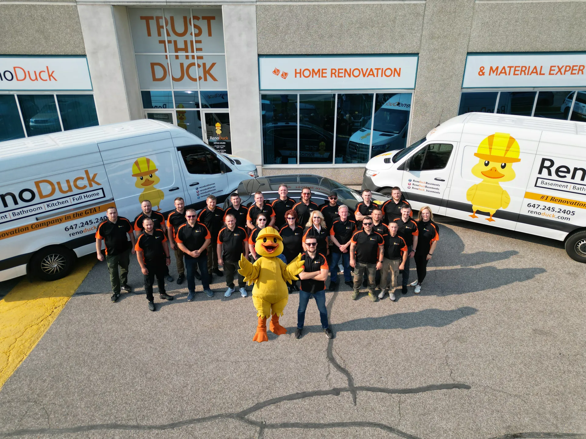 The RenoDuck team outside our GTA renovation showroom